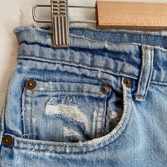 Vintage Distressed Levi's Cutoff Jean Shorts Light Wash - Picture 3 of 8